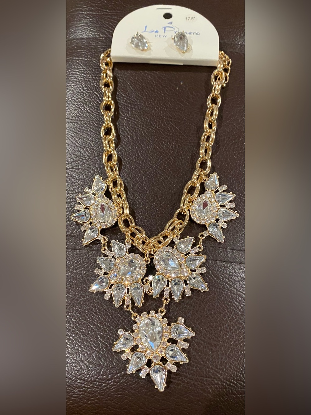 La Primera NY Gold tone & Crystal Statement Necklace w/ Earring set